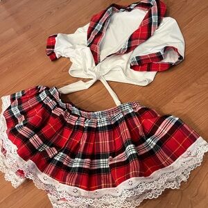 Red Plaid Crop Top and Skirt Set